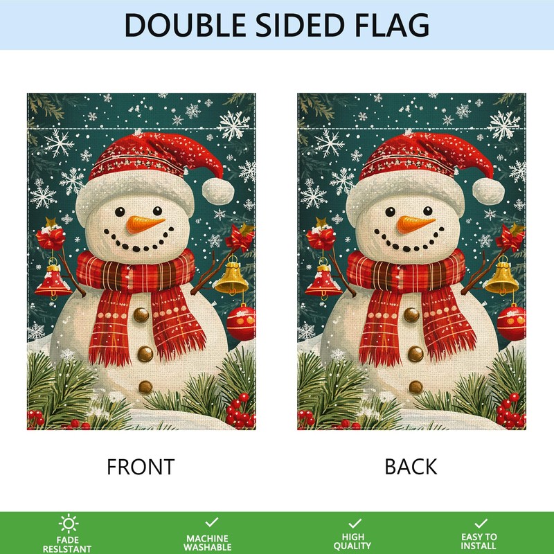 Winter Snowman Snowflake Garden Flag 12x18 Inch Double Sided Christmas