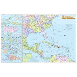 Cool Owl Maps Gulf, Caribbean & Atlantic Coast Regions Wall Map 36x24 Rolled Laminated Full Color Travel Map