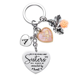 LParkin Sister Gifts from Sisters Initial Letter Keychain A-Z Side by Side or Miles Apart Sisters Will Always be Connected by Heart Long Distance Relationships Keychains Birthday
