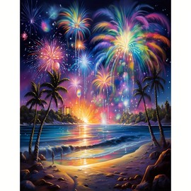 LEADINTOP Diamond Art, Fireworks, Round Beads, 11.8 x 15.7 inches (30 x 40 cm), Diamond Painting Kit, Mosaic Art, Popular, Bead Art, Cute, Beginners, Adults, Children, DIY, Handicraft Kit, Present,