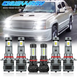 CHUSYYRAY For Chevy Avalanche 2002-2005 6x 6000K LED Headlight High Low Fog Bulb Combo Kit