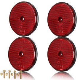 AGRISHOP 4 x Rectangular Reflectors, Reflectors, Round Reflectors, Cat's Eye Caravan, Rear Reflector Diffusion Disc Pendant, Reflector Pendant, Red Diameter 71 mm (Round/Screws/Red)