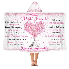 Tapesb Pink Heart Friend Oversized Adult Hooded Blanket 47"x70" Heartfelt Gift for Friends with Pink Heart and Inspirational Message