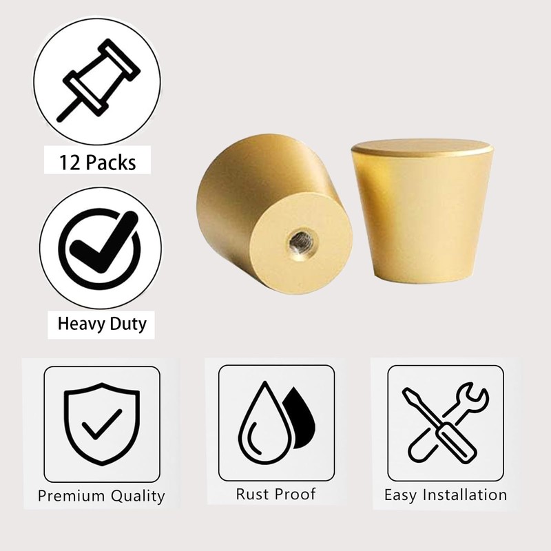 Ymaiss 12 Packs Brushed Gold Cabinet Knobs Cone Shape Kitchen