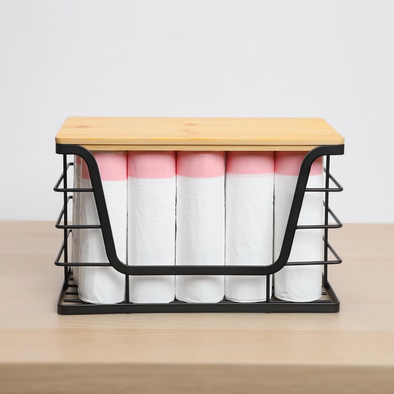 ALOCEO Extra Large Trash Bag Holder Dispenser With Bamboo Top,