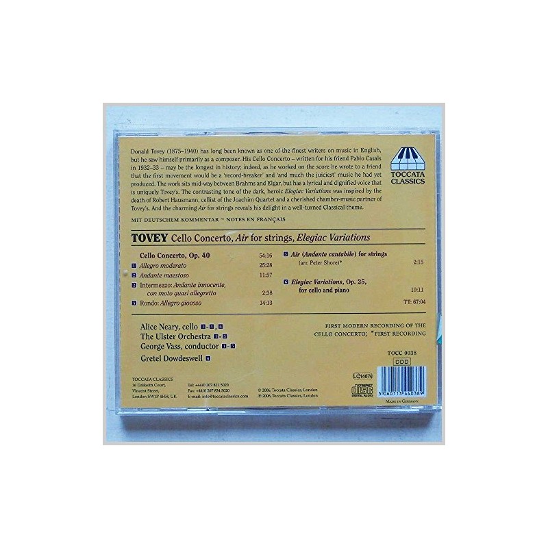 Tovey - Cello Concerto; Elegiac Variations