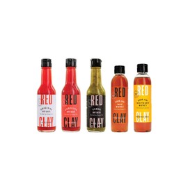 Red Clay Hot Sauce and Hot Honey, Whole Shebang Variety Pack (5 Count), with Original Hot Sauce (5 oz), Carolina Hot Sauce (5 oz), Verde Hot Sauce (5 oz), Hot Honey (9 oz), and Spicy Peach Honey (9 oz)