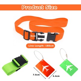 JINJUMEI Pack of 2 Suitcase Strap, Luggage Strap with 2 Luggage Tags, 180 cm Luggage Strap, Adjustable Tear-Resistant Suitcase Strap, Reinforced Suitcase Straps for Quick Identification Luggage Travel