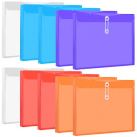 Tanstic 10Pcs Plastic Envelopes with String Tie Closure, 5 Colors Legal Size Expandable File Folders, 1-1/6" Expansion, Clear Side Loading Folders Poly Document Paper Organizer for Office School