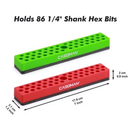 CASOMAN 2PCS 1/4" Hex Bit Organizer with Magnetic Base - Red & Green, 86 Hole Bit Organizer with Strong Magnetic Base, Magnetic Bit Organizer for Your Specialty