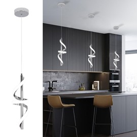 CANEOE Modern Pendant Light Kitchen Island Lighting 6000K Chrome LED Pendant Light Fixtures Over Island Adjustable Height Pendant Lighting for Kitchen Island Dining Room Bedroom Pendant Lamp,1 Pack