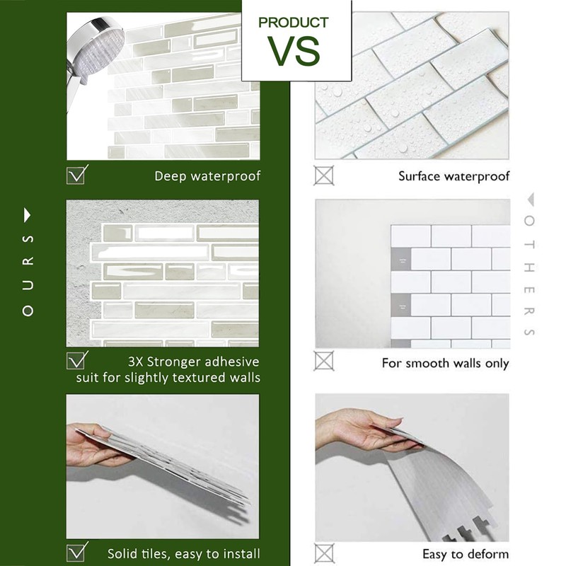 STICKGOO Peel and Stick Backsplash - 10 Sheets of 12”×12”