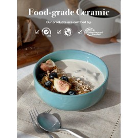 DOWAN 22 OZ Ceramic Soup Bowls & Cereal Bowls - 6" Classic Bowls Set of 4 for Soup, Cereal, Oatmeal, Fruit, Rice - Dishwasher & Microwave Safe (Turquoise)