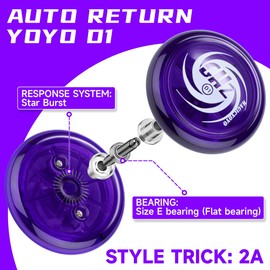 MAGICYOYO Responsive Yoyo D1, Professional 2A Looping Yoyo for Kids Beginner ,Durable Crystal Plastic Yoyo with 6 Yoyo Replacement Strings + Yoyo Glove + Yoyo Storage Bag (Crystal Purple)