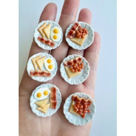 USAminiature 6 pcs1:12 Dollhouse Miniature Food Breakfast Egg bacon waffle cream fruit French - 3 eggs+3 beans set