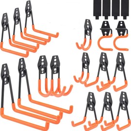 Aignis Upgraded 20 Packs Garage Hooks Utility Double Heavy Duty with Mop Broom Holders, Wall Mount Hooks, Garage Storage Organization and Tool Hangers for Power ＆ Garden Tools, Ladders, Bikes(Orange)