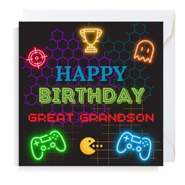 Second Ave Gaming Gamer Great Grandson Square Children's Kids Birthday Greeting Card for Boy
