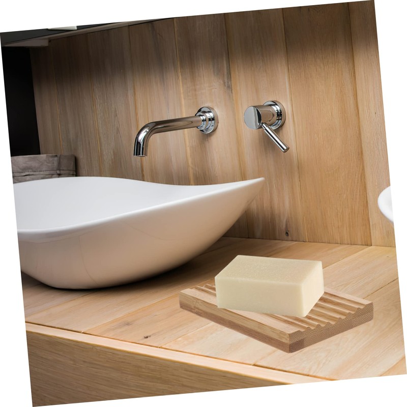 iplusmile Bamboo Soap Dish Set 2pcs Wave-Shaped Soap Holder Drainage