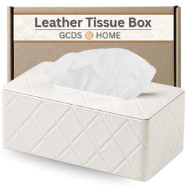 Tissue Box Cover Rectangle, Leather Tissue Holder for Bathroom, Tabletop, Car, Night Stands, Office, Home, Kitchen, Facial Tissue Case (Cream)