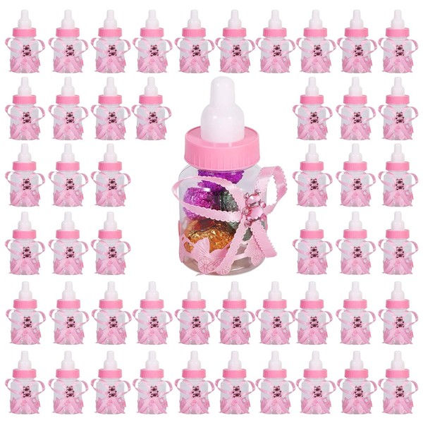 50 Pieces Bottle of Candy Feeder Style for Baby Shower, Baby Shower Decoration, Baby Shower Decoration, Baby Girl Baby Shower Bottle Pink for Boy Girl Newborn Christening (Pink)