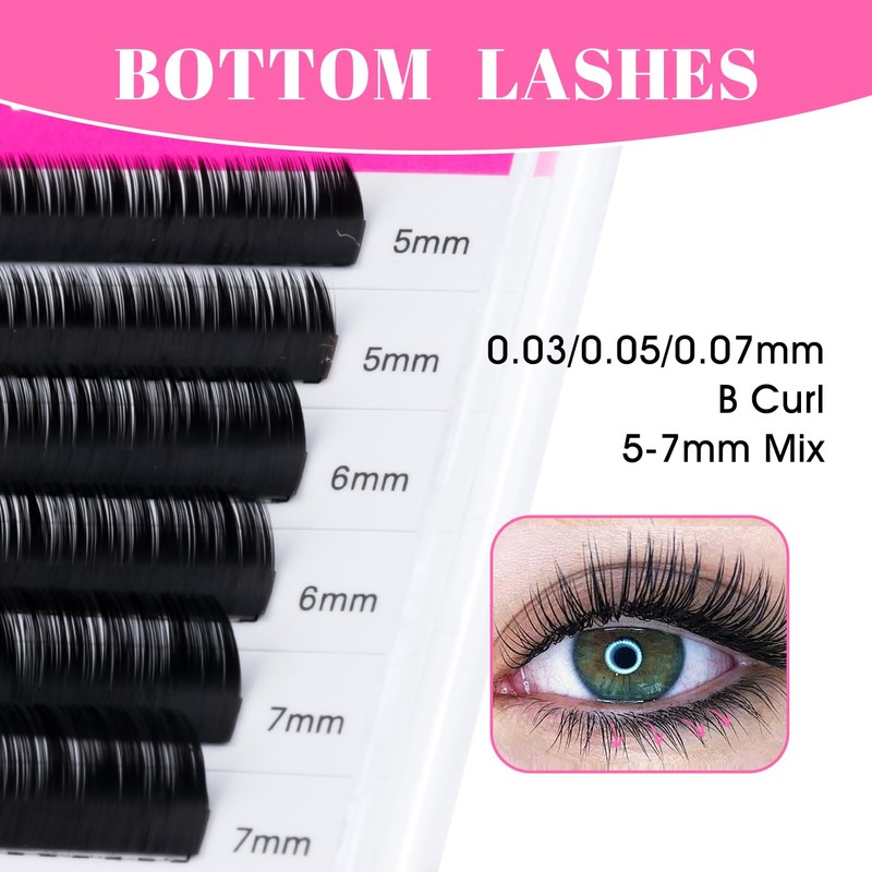 TDANCE Bottom Lash Extension 0.03/0.05/0.07mm Thickness Bottom Eyelashes Lower Lash