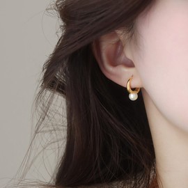 Pearl Earrings for Women Pearl Hoop Earrings Women Teardrop Pearl Dangle Earrings Sparkly Gold Pearl Drop Earrings Prom Wedding Christmas Jewelry Gifts Stocking Stuffers for Women