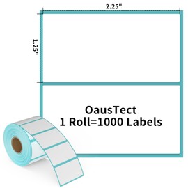 OausTect Thermal Labels 2.25 x 1.25, White Blank Thermal Printer Labels SKU Barcode Labels, Self-Adhesive Address Shipping Labels Direct Thermal Label Stickers 2 Roll,1000 Labels/Roll