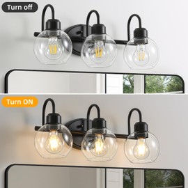 Apenath 3 Light Bathroom Vanity Light Fixtures, Matte Black Bathroom Wall Sconces, Modern Wall Lights with Clear Glass Shades, Wall Lamp Over Mirror Washroom Bedroom Living Room Hallway