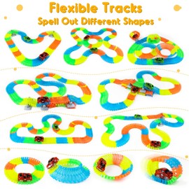Fajiabao Children's Glow in the Dark Race Car Track, 240-Piece Twister Track with 2 Electric Glow Cars, Children's Toy, Easter Gift for Boys Aged 3 - 6 Years