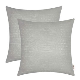 BRAWARM Faux Leather Pillow Covers 16 X 16 Inches, Gray Leather Pillow Covers Pack of 2, Crocodile Leather Decorative Throw Pillows for Living Room Couch Bed Sofa Home
