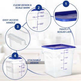 STEELUS 4 Pack Food Storage Containers, 18 Quart with Lids, Square Commercial Containers with Scale, Clear NSF Food Organizing, Polycarbonate