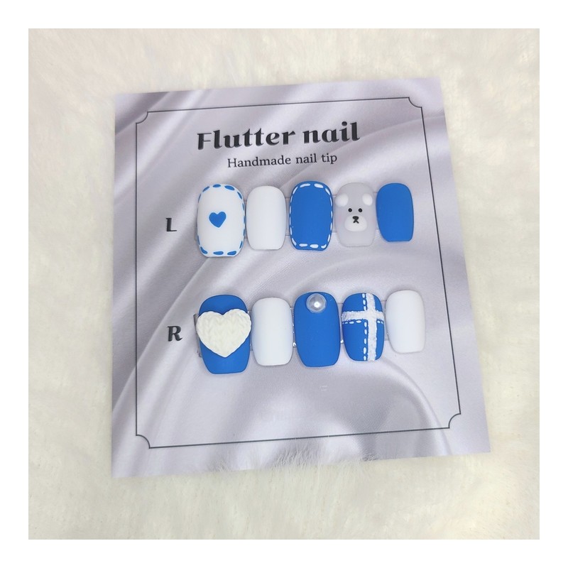 Cozy polar bear handmade nail tips - Short Square /