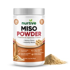 Nurtive Miso Powder – Japanese Umami-Inspired Instant Seasoning for Soup, Broth, Marinades & Sauces – Fermented Soybeans & Rice – No Refrigeration, Shelf-Stable, No Mess, Vegan, Gluten-Free – 5 oz