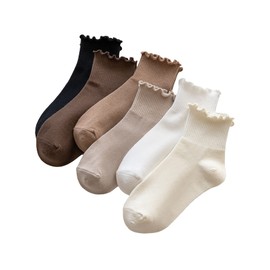WDIRARA Women's 5 Pairs Lettuce Trim Ankle Socks Casual Socks Knit Socks Multicolor 36-39