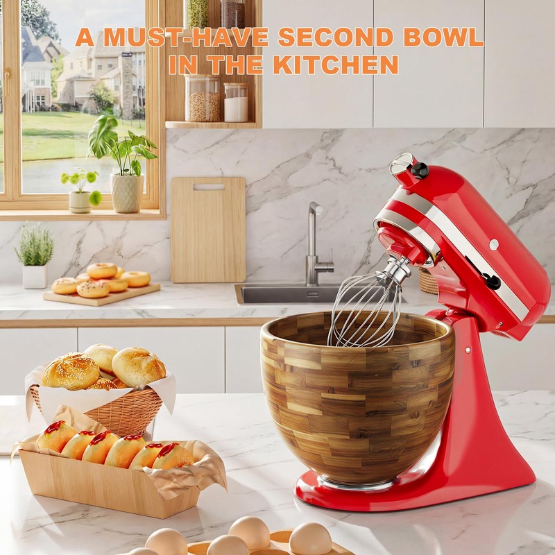 5 Qt Wood Mixing Bowl Compatible with KitchenAid Tilt-Head Stand