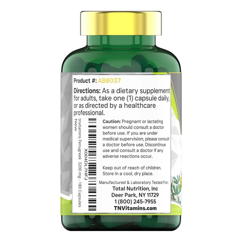 Tnvitamins Fenogreco 3200mg 180 Cápsulas Suplemento Natural