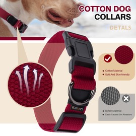 Likesing Cotton Soft Dog Collar, Quick Release Dog Collar with Buckle, Heavy-Duty Adjustable Pet Collar for XS Small Medium Large Dog, Colorfast Dog Collars with Removable Tag(S, Red)