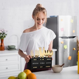 DYGZBLHT Silverware Caddy Flatware Cutlery Holder Metal Silverware Organizer Containers Black Kitchen Utensil Holder for Countertop Spoon and Fork Holder Flatware Utensils Caddy for Party