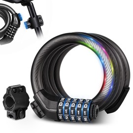 Bike Lock with Resettable 5-Digit Combo,15mm Wide 4ft Long Anti-Theft Steel Cable Lock for Bicycles, Mountain Bike & Scooters,Keyless Security Lock,Black