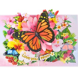 Pop Up Motherday Cards, Butterflies Love You Mom, 3D Monarch Butterfly, Beautiful Flowers, Birthday Cards, Ideal Gift For Mom, Wife, Godmother, Stepmom, Sister, Grandma, Mother in law, Wife, 6x8