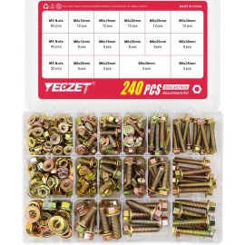 Yeezet 240PCS Flanged Bolts and Nuts Kit Grade 8.8 Metric M5 M6 M8 14 Sizes