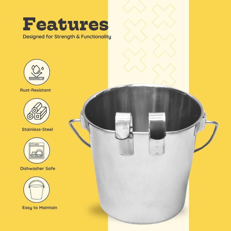 AASPIRE PETS 2 quart Stainless Steel Flat Sided Bucket with