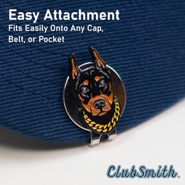 ClubSmith® Animal Golf Ball Marker with Magnetic Hat Clip, Funny Cute Cat & Dog, Premium Alignment Putting Mark, Golf Accessories & Gifts for Men and Women (Doberman)