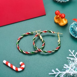 GULICX Christmas Earrings for Women, Green Gold Red Holiday Earrings 40mm Big Hoop Earrings Christmas Stocking Stuffers for Adults Jewelry Gifts for Women