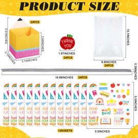 Pasimy 24 Set Thank You Teacher Baskets for Gifts Empty Teacher Appreciation Pencil Treat Boxes Back to School Gift Box Empty Gift Basket Kit with Stickers Ribbons for School Classroom