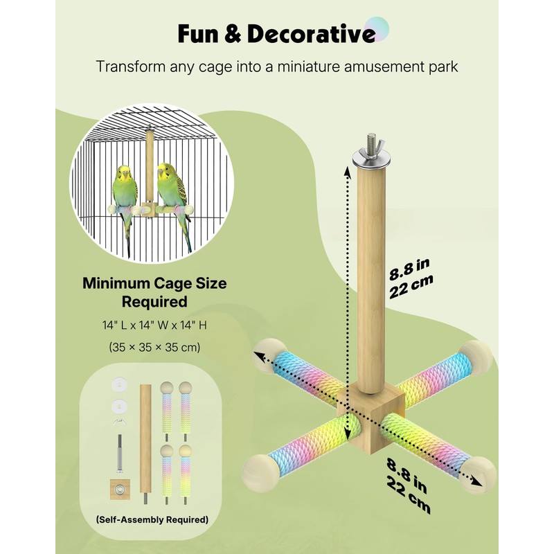 Pawfly Natural Wood Spinning Bird Standing Perch, 360 Degree Rotatable