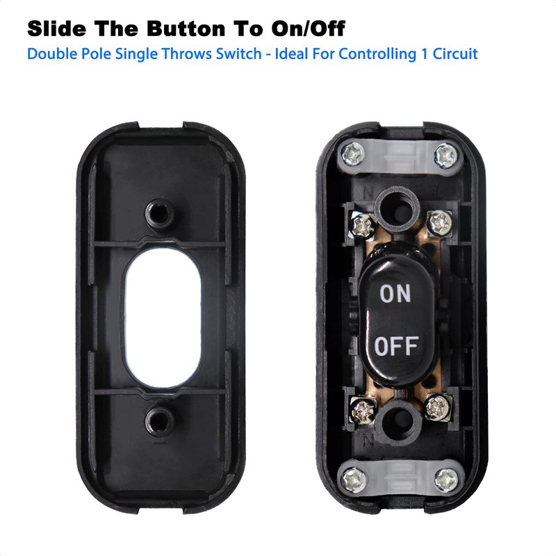 ALEOED Black Inline Cord Switch AC 250V 6A On-Off DPST