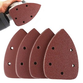 Wenrecu 40 Pieces Mouse Detail Sander Paper, Sanding Sheets Hook and Loop Assorted 60/80/120/240 Grits 5 Holes Detail Sandpaper Black and Decker Detail Palm Sander Pads