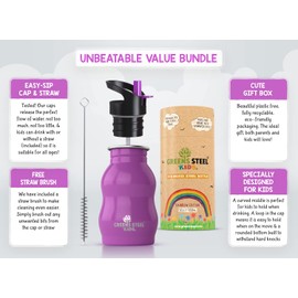 Kids Water Bottle - 350ml, Purple | Stainless Steel | Upgraded Leak Proof Lid With Straw & Handle for Children | Easy Sip Toddler Cup | Eco Friendly Drinks Bottle | Great for a Lunch box or Gift