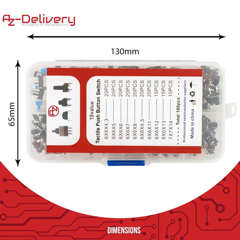 AZDelivery 1 x Micro Switch Button Set - 180 Pieces,